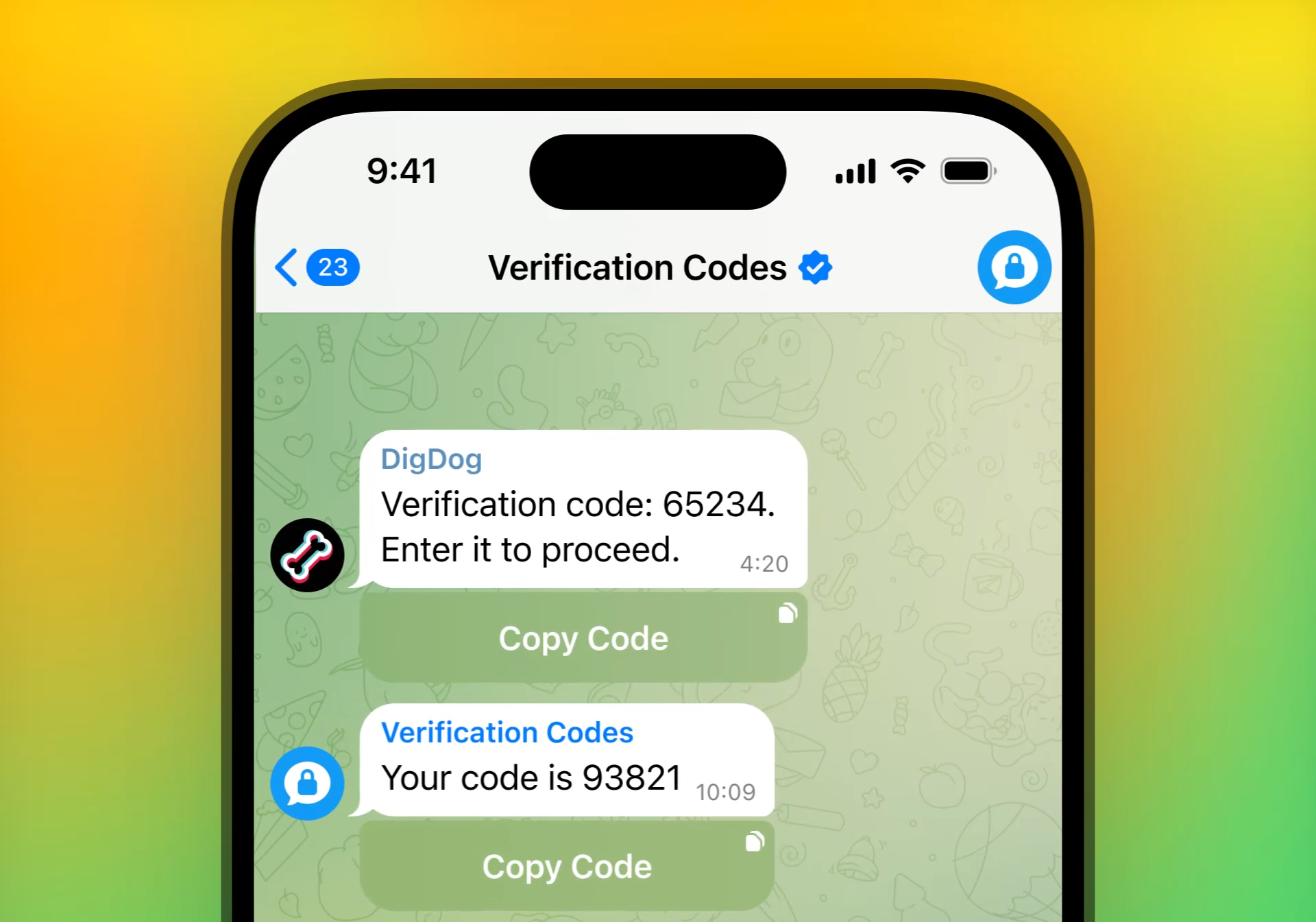 Telegram Einstellungen und Anleitungsbildschirm